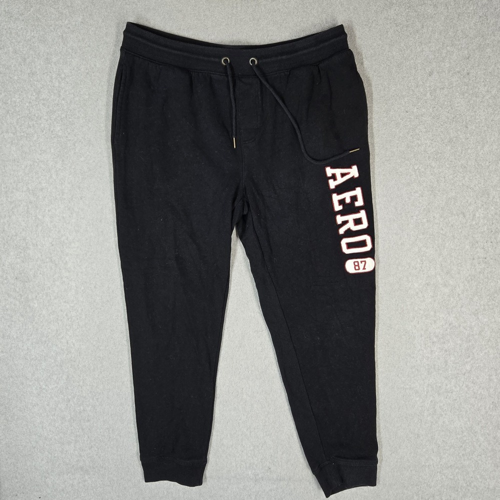 Aeropostale Women Pants L Black Embroidered Sweatpants Fleece AERO 87 Logo